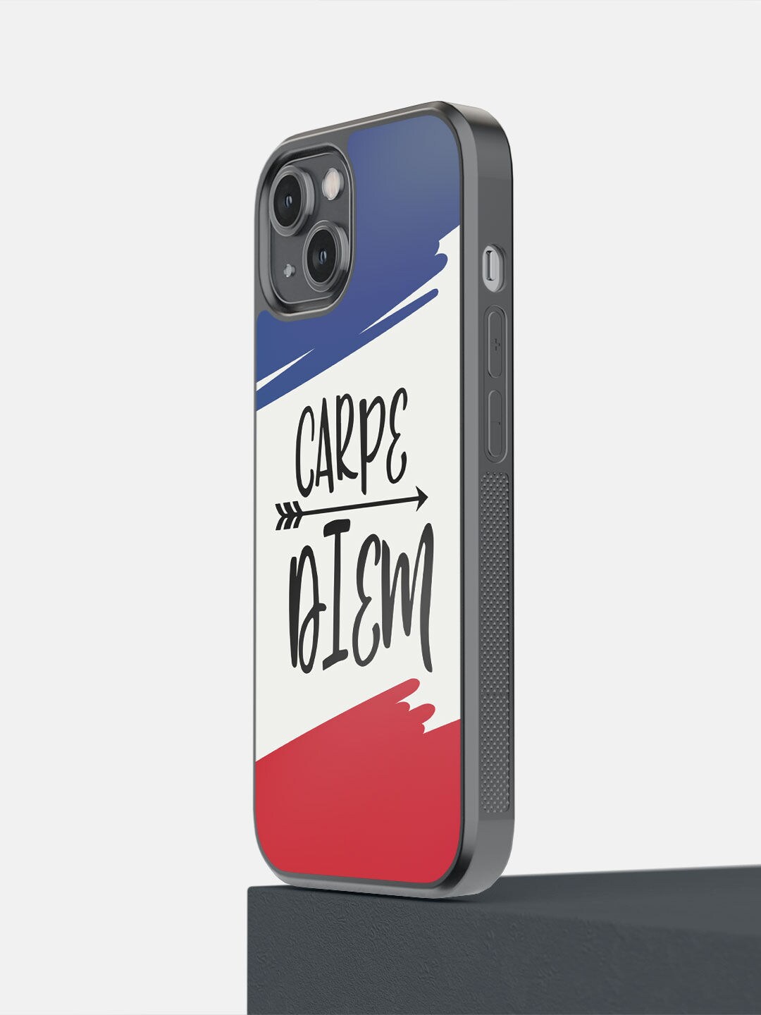 

macmerise White & Blue Printed Carpe Diem iPhone 14 Bumper Phone Back Case