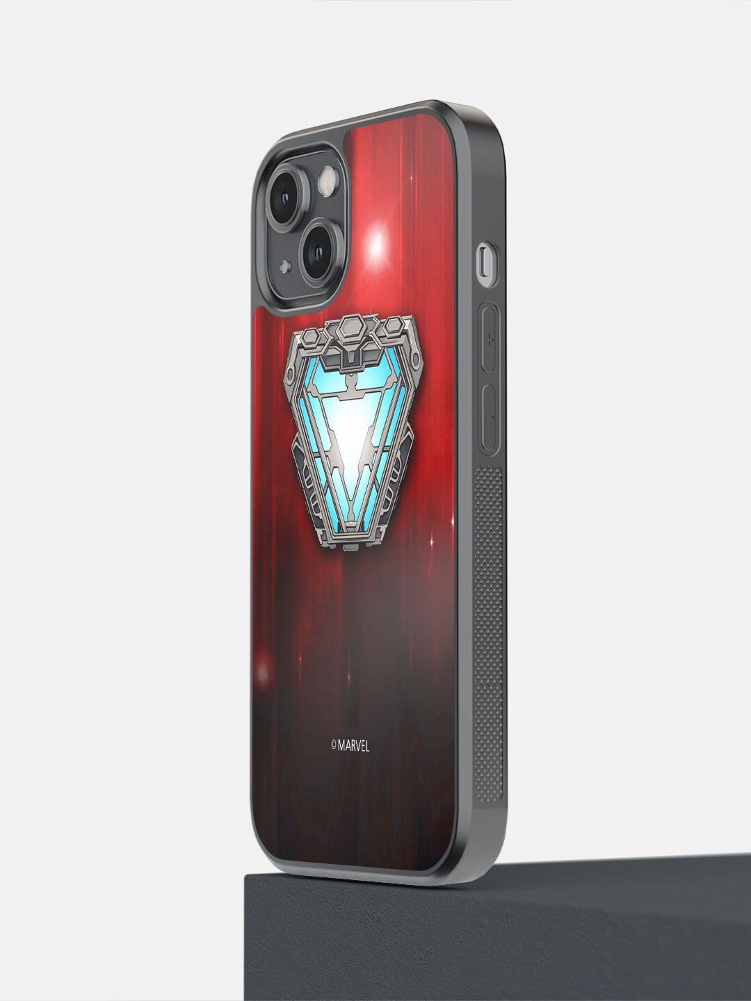

macmerise Red Iron Man Infinity Arc Reactor Printed iPhone 14 Bumper Case, Black
