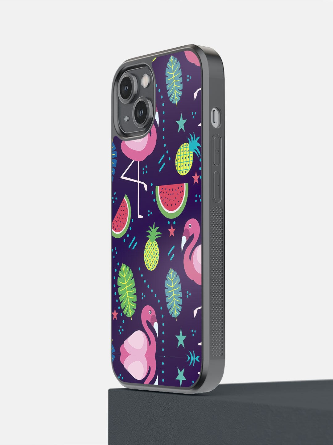 

macmerise Navy Blue & Pink Flamingo Printed iPhone 14 Bumper Case