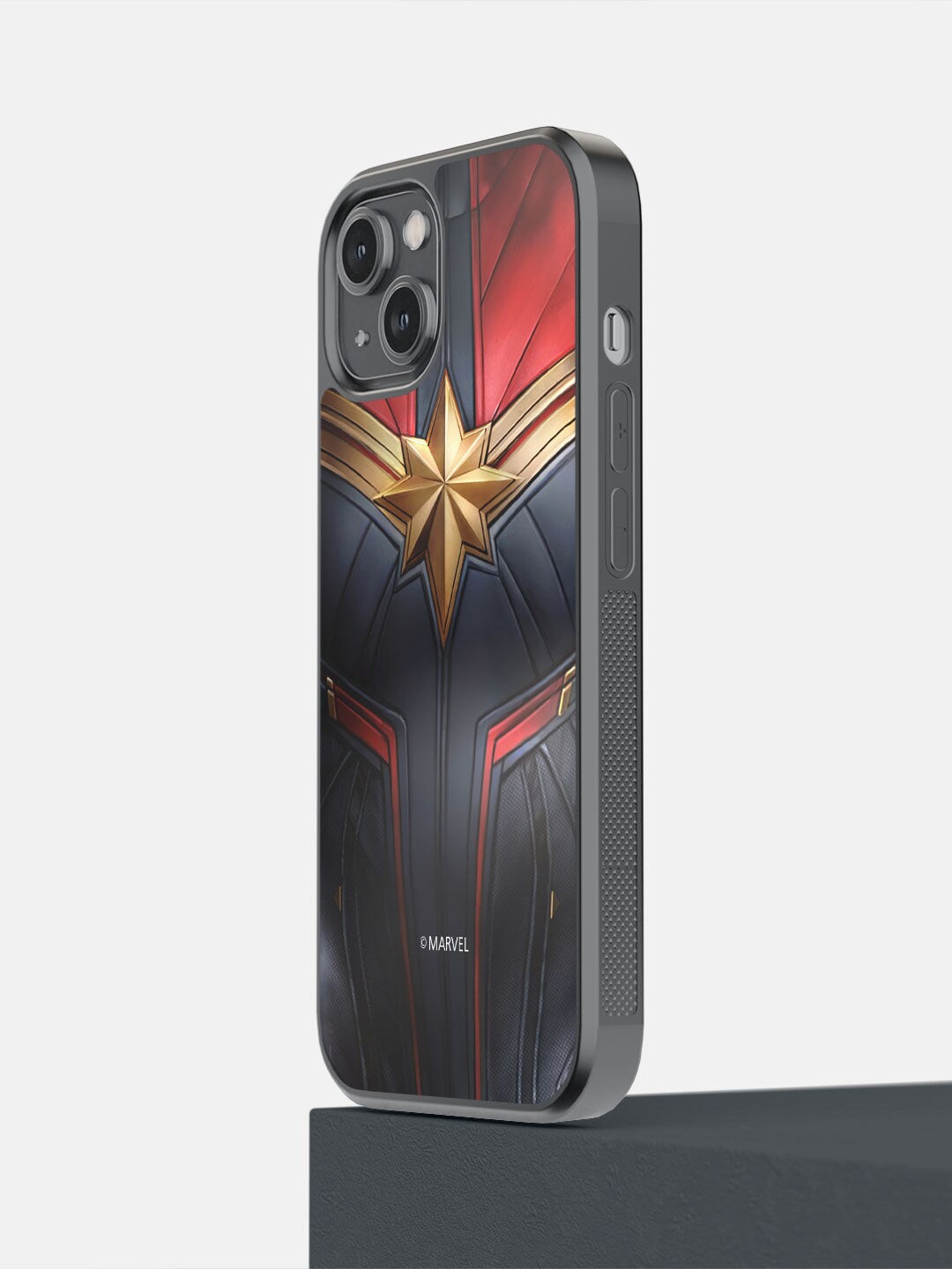 

macmerise Red & Black Suit up Captain Marvel Printed iPhone 14 Bumper Case