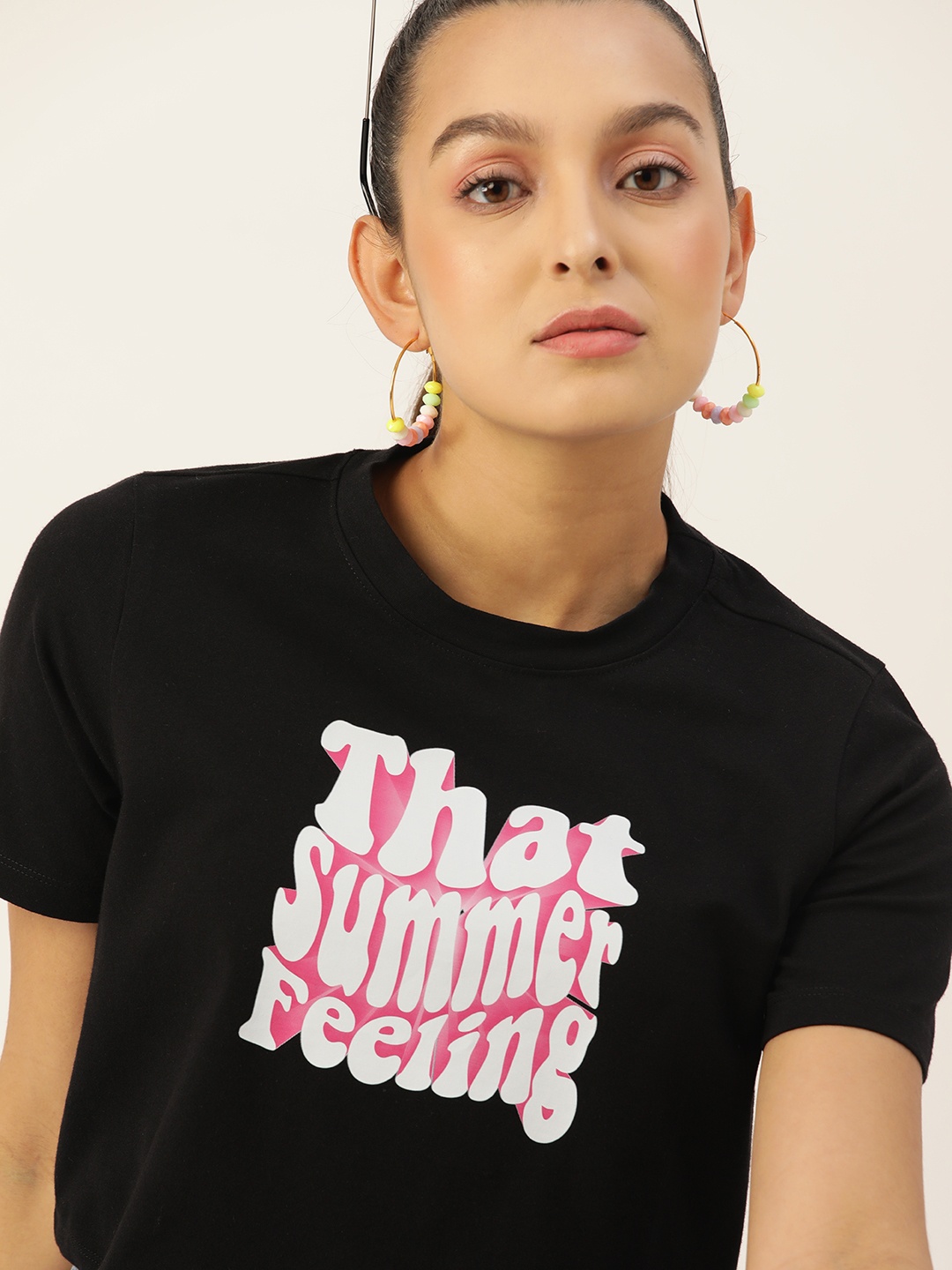 

DressBerry Black Typography Printed Crop Top