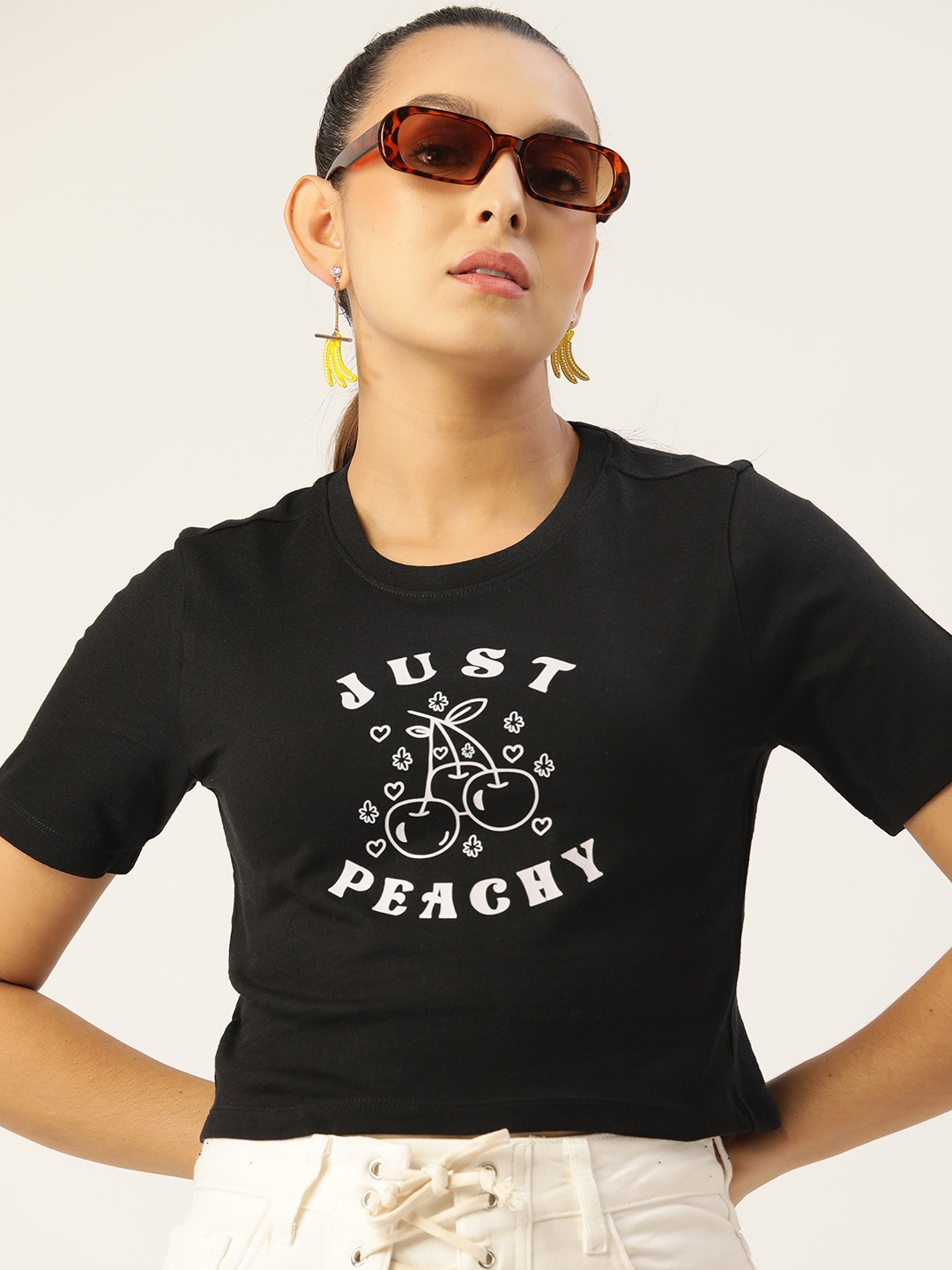 

DressBerry Black Graphic Printed Crop Top