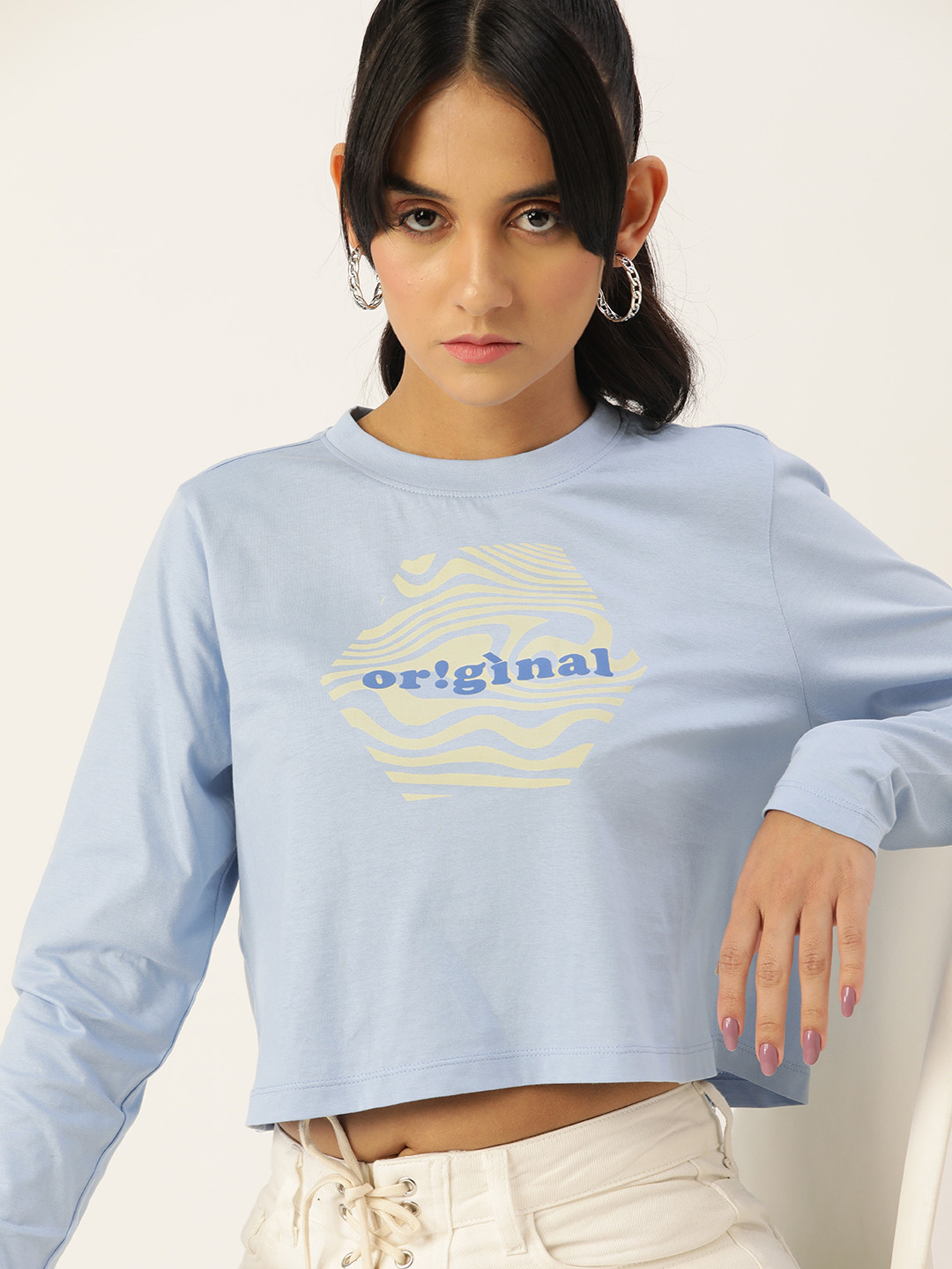 

DressBerry Blue Typography Printed Crop Top
