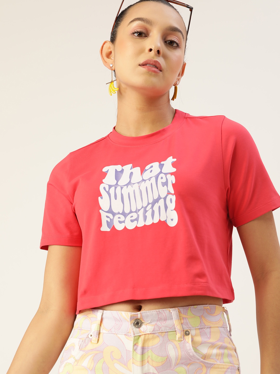 

DressBerry Pink Typography Printed Crop Top