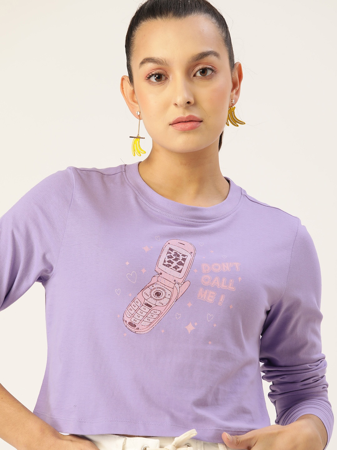 

DressBerry Violet Graphic Printed Crop Top