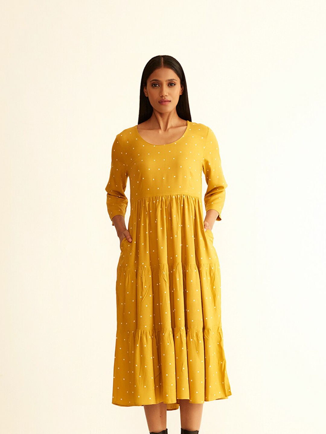 

Ancestry Women Mustard Yellow Midi Dress