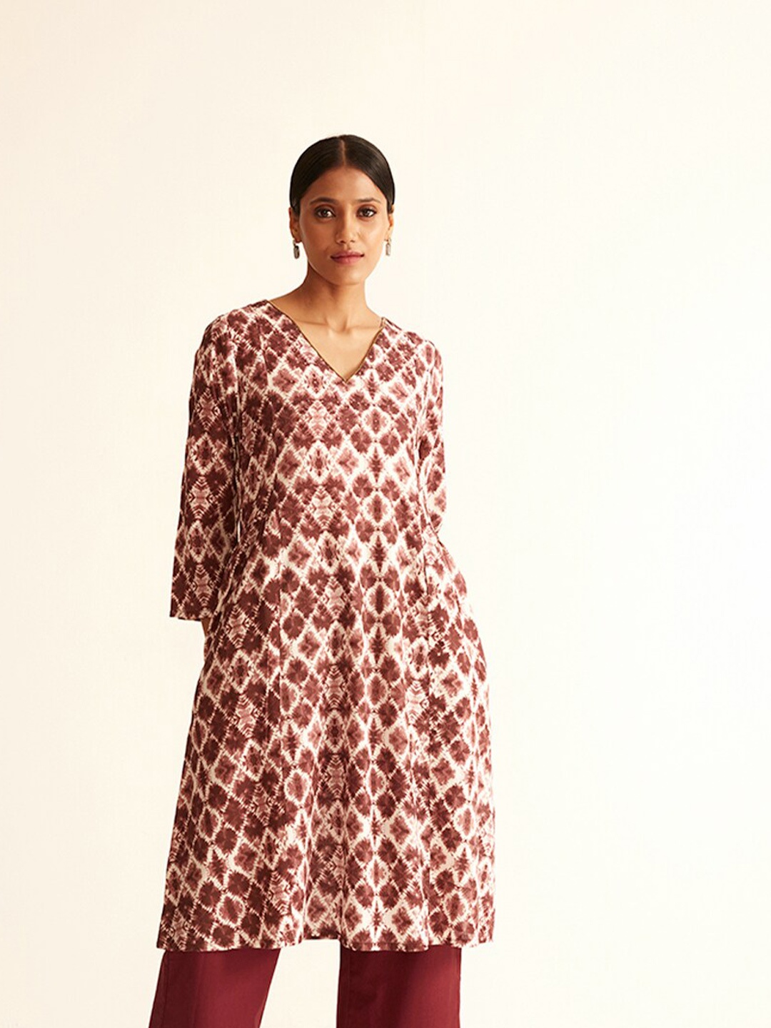 

Ancestry Maroon & Off White A-Line Midi Dress