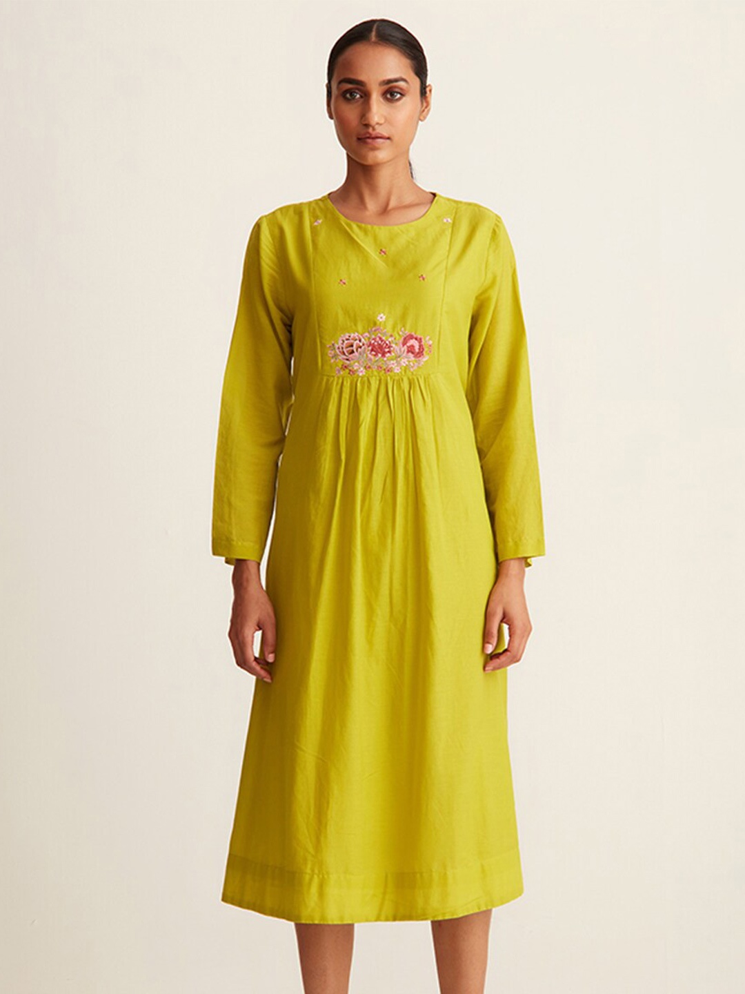 

Ancestry Yellow Floral A-Line Midi Dress