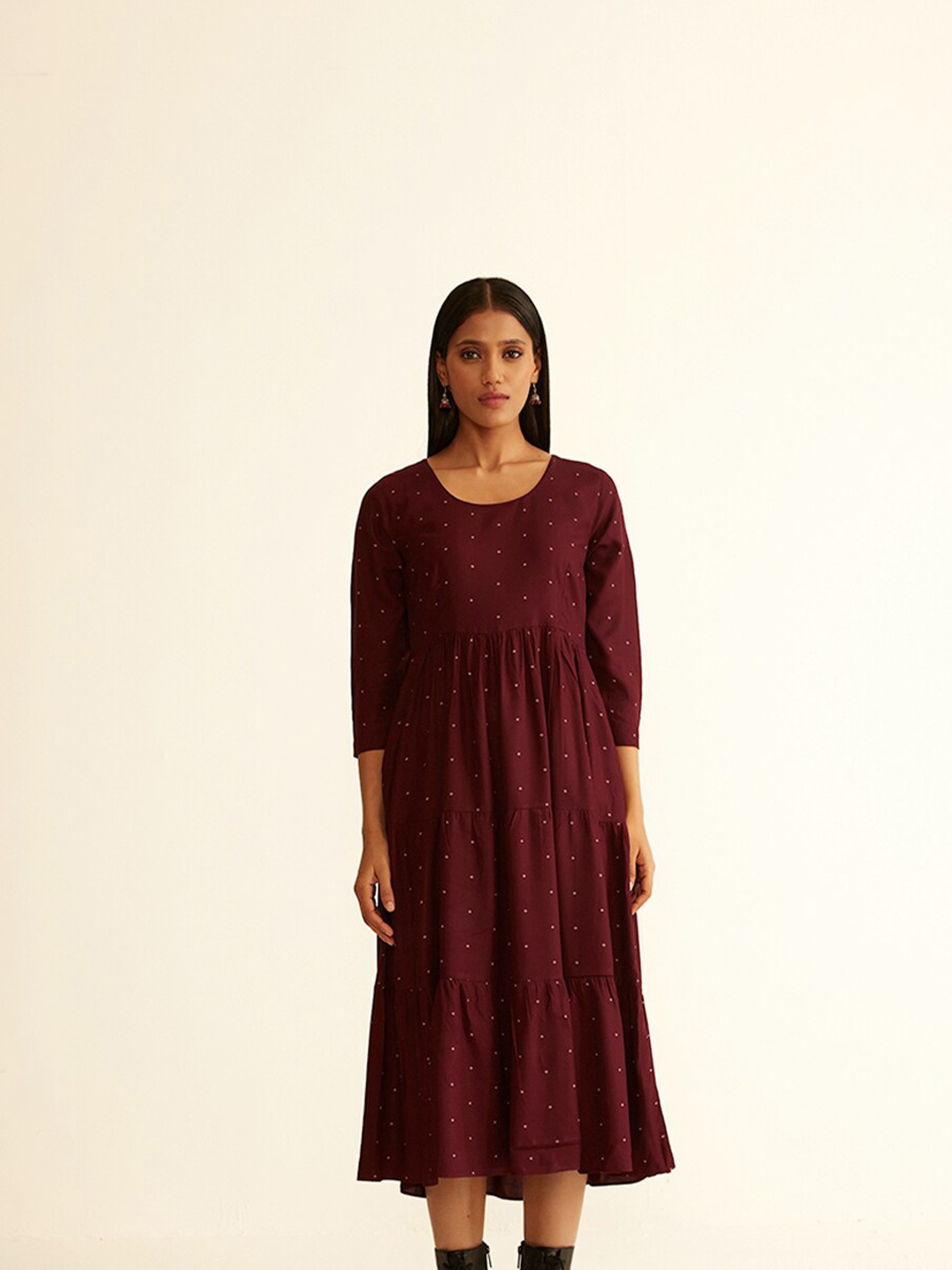 

Ancestry Maroon A-Line Midi Dress