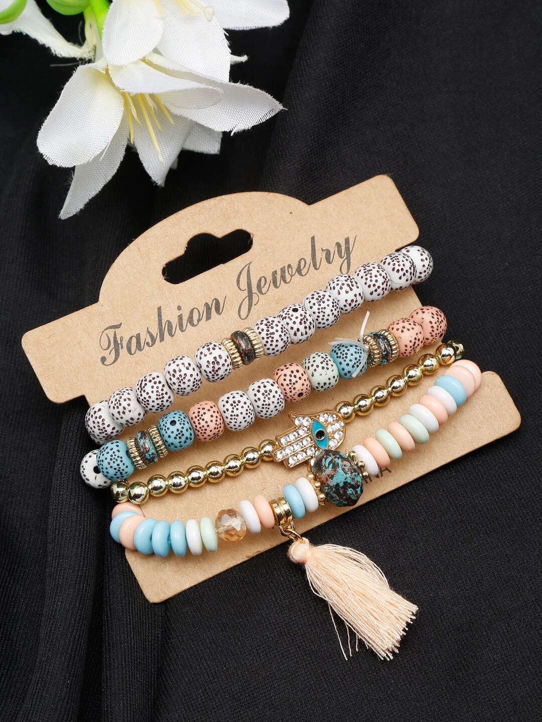 

YouBella Women Set of 4 Beaded Bracelet, White