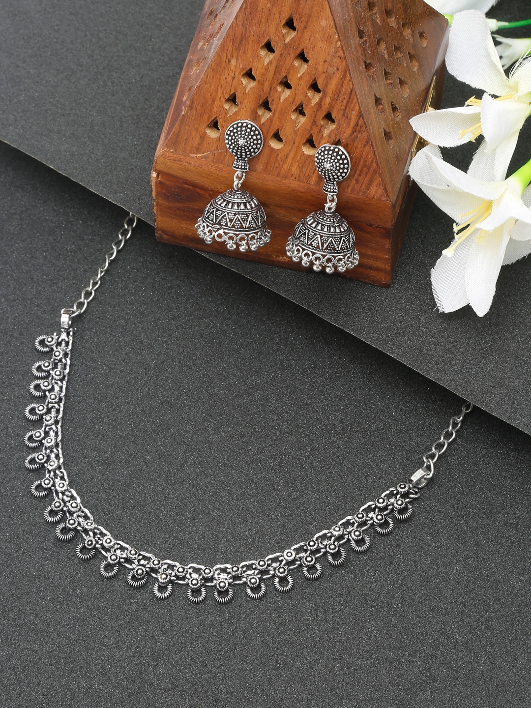 

YouBella Oxidised Silver-Plated Beaded Jewellery Set