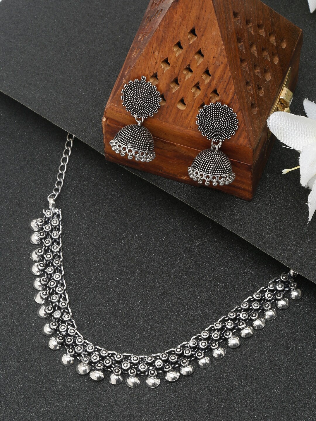 

YouBella Oxidised Silver-Plated & Design Detailed Jewellery Set