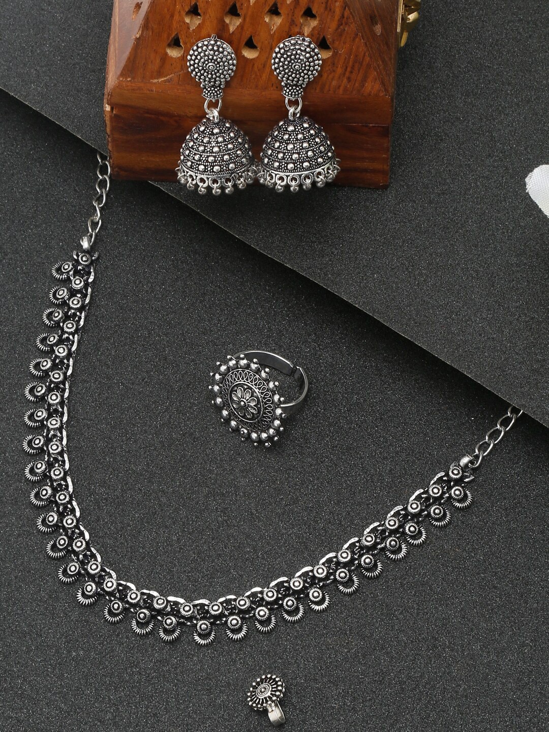 

YouBella Oxidised Silver-Plated & Design Detailed Jewellery Set