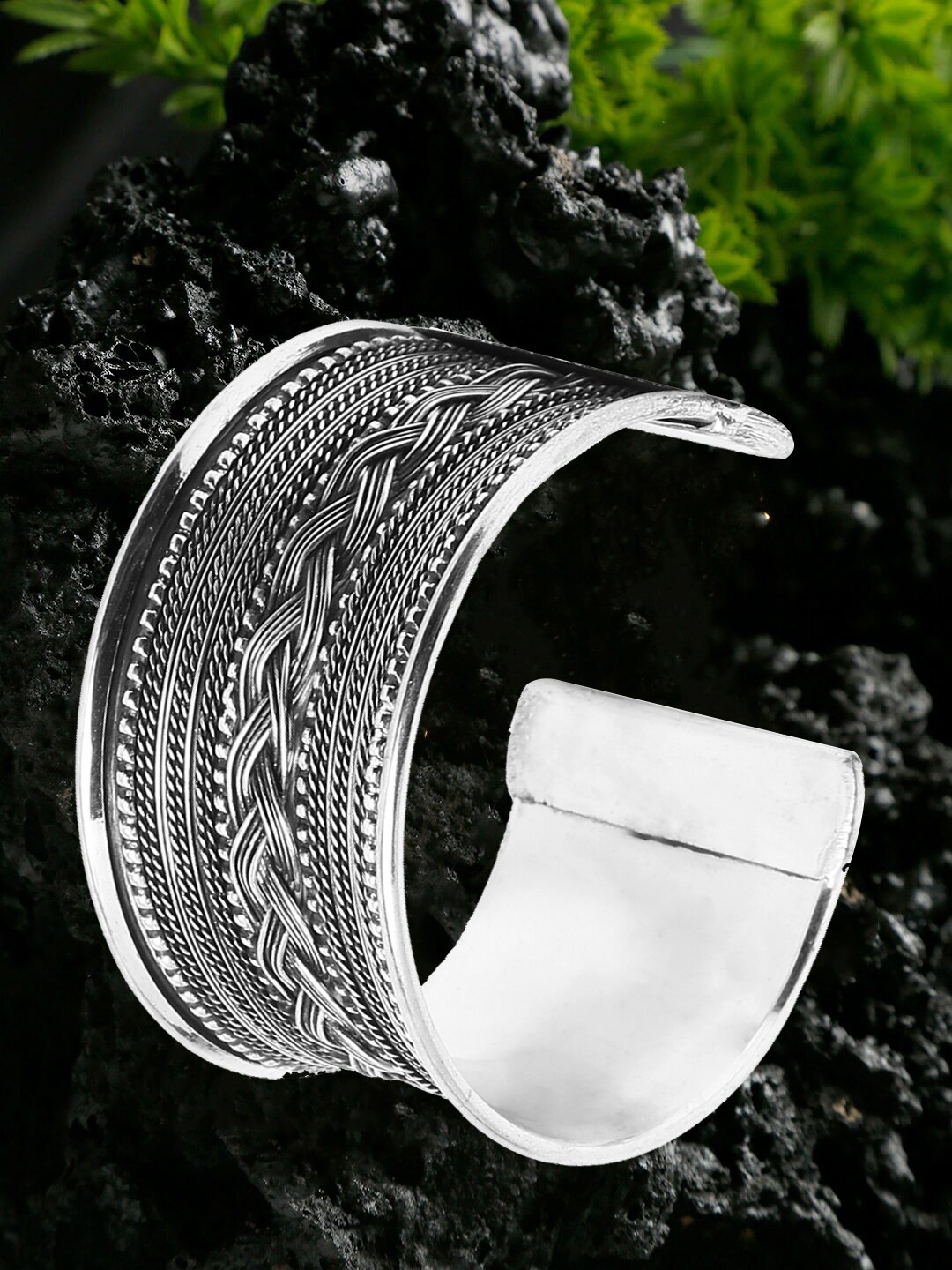 

YouBella Women Silver-Plated Oxidised Cuff Bracelet