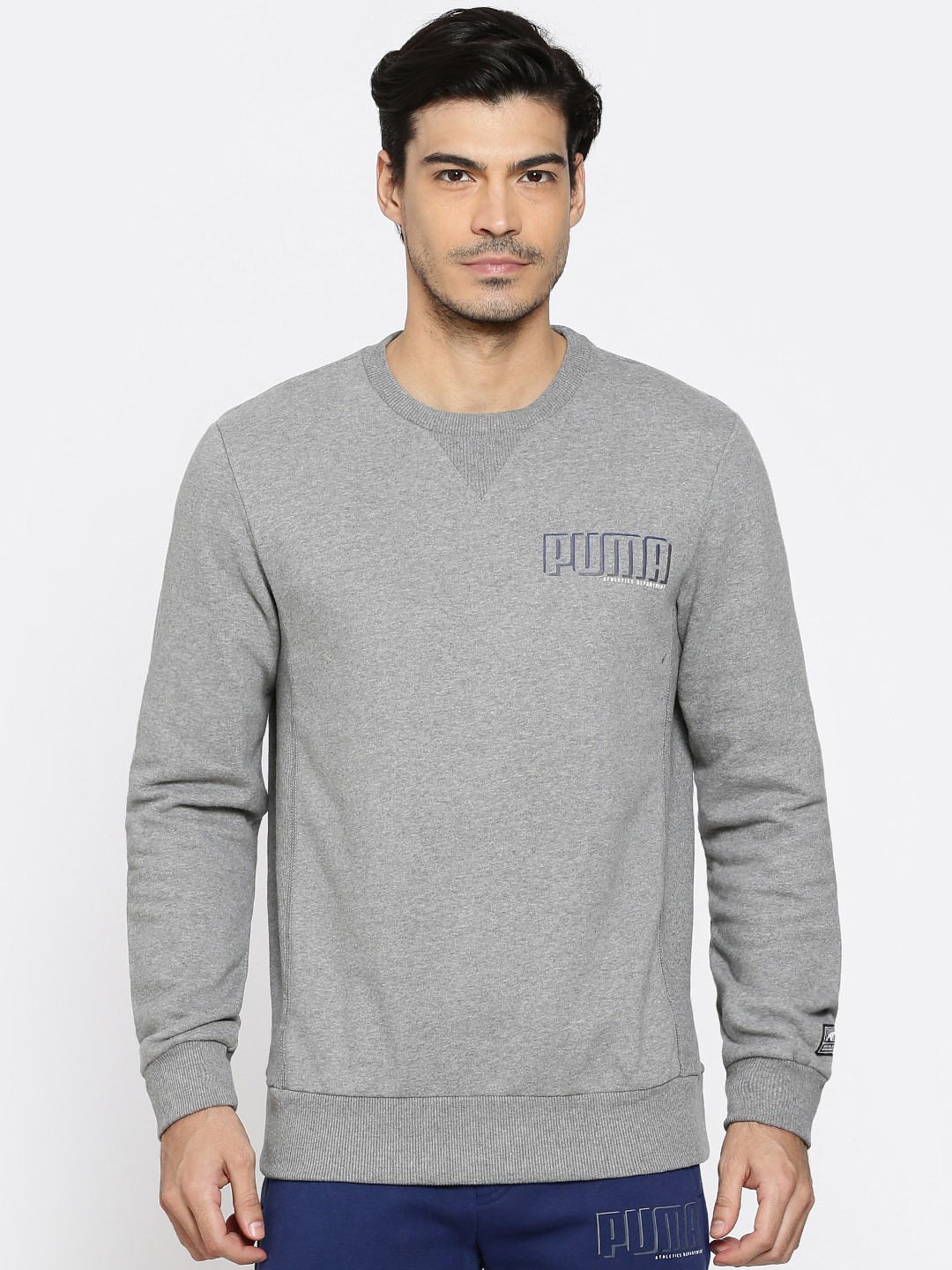 

Puma Men Grey Solid Slim Fit STYLE Athletics Crew FL Sweatshirt