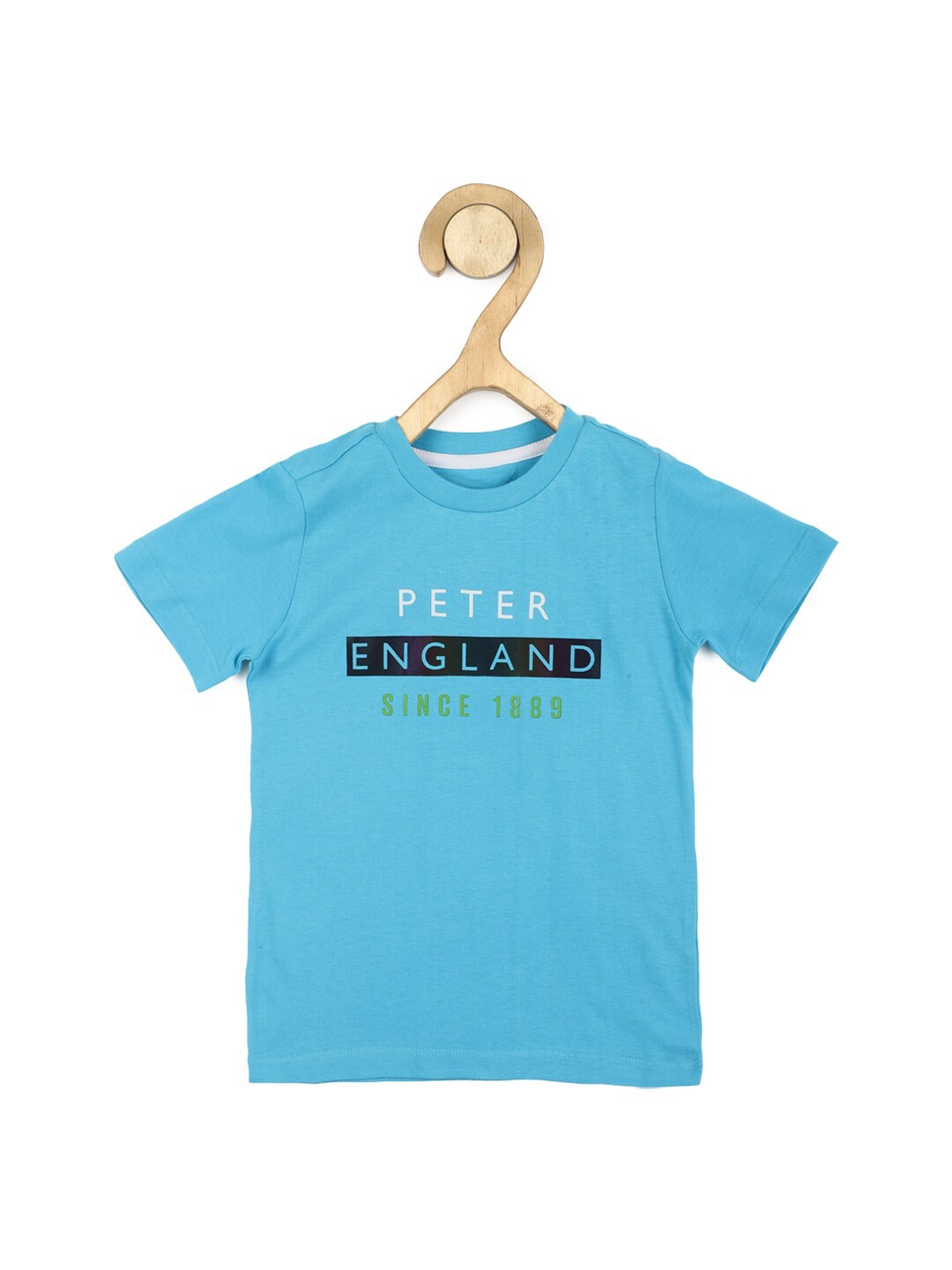 

Peter England Boys Blue Typography Printed Cotton T-shirt