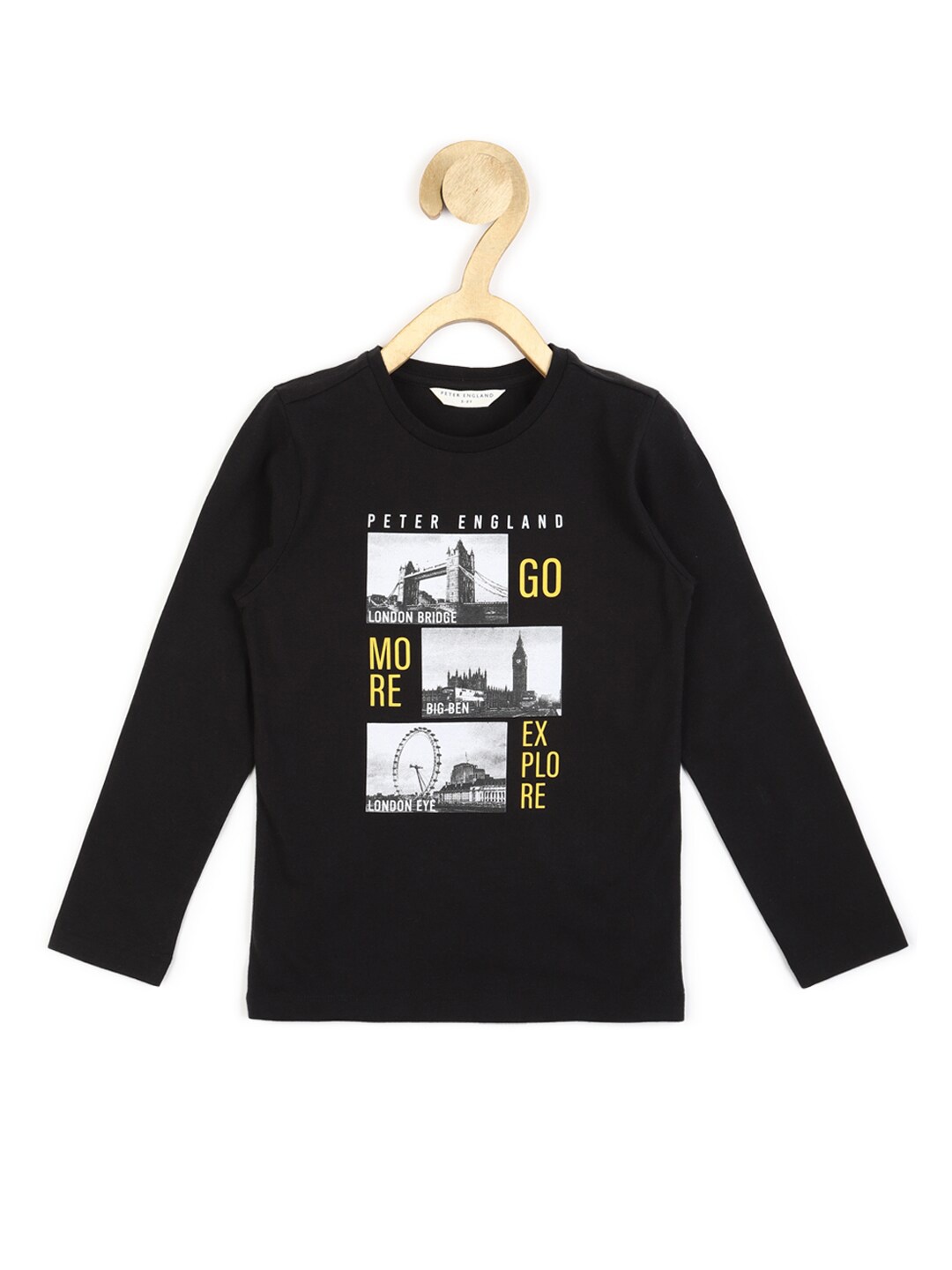

Peter England Boys Black Printed Cotton T-shirt