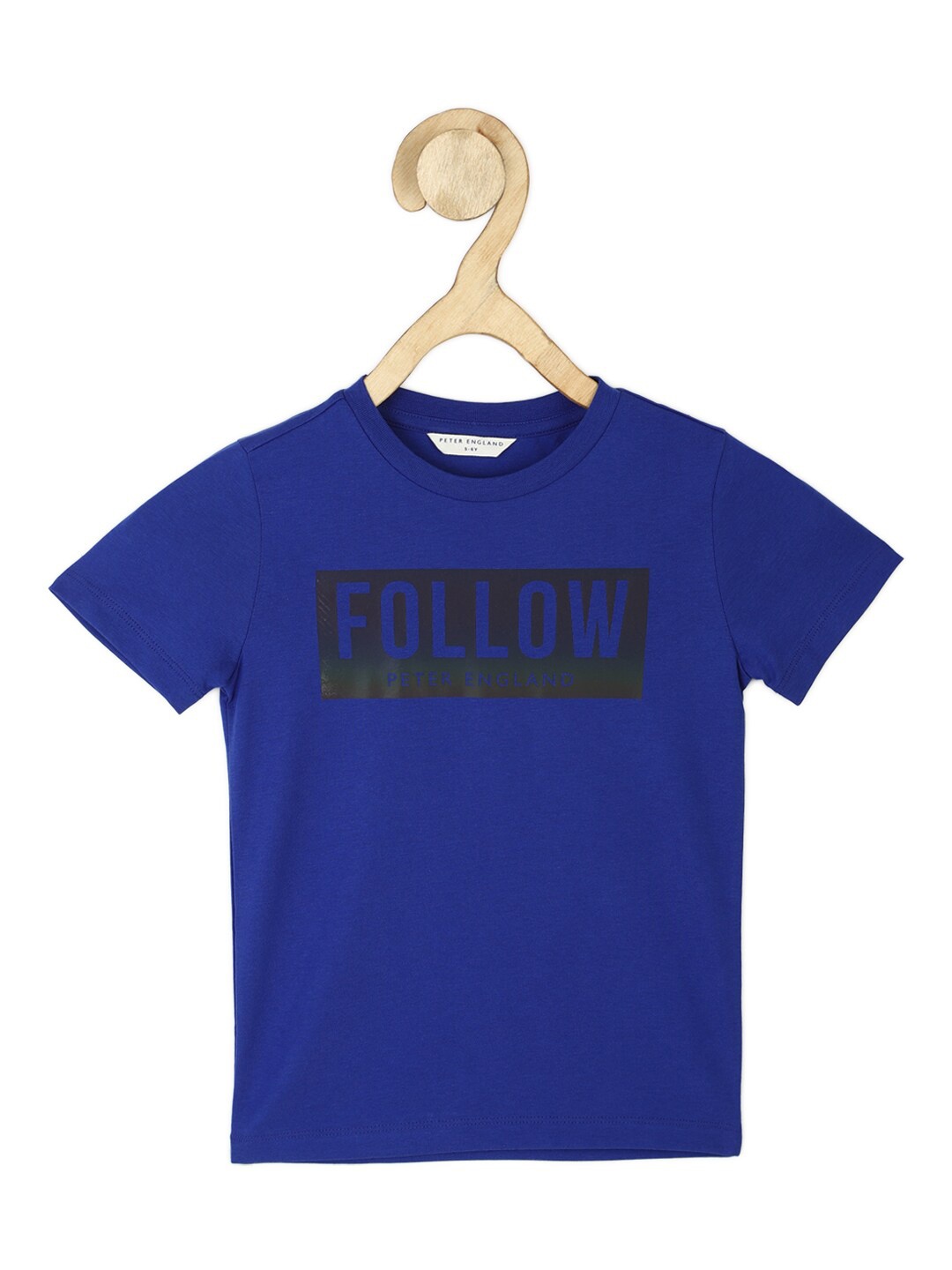 

Peter England Boys Blue & Black Typography Printed T-shirt