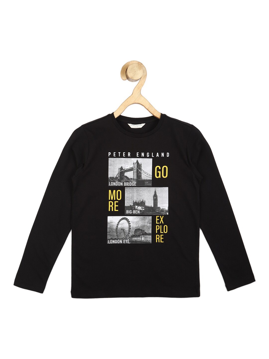 

Peter England Boys Black Printed Cotton T-shirt