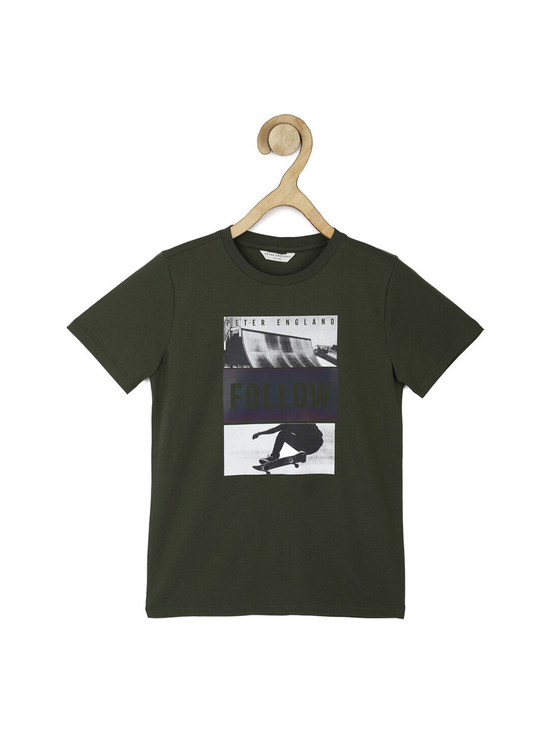 

Peter England Boys Olive Green Printed T-shirt