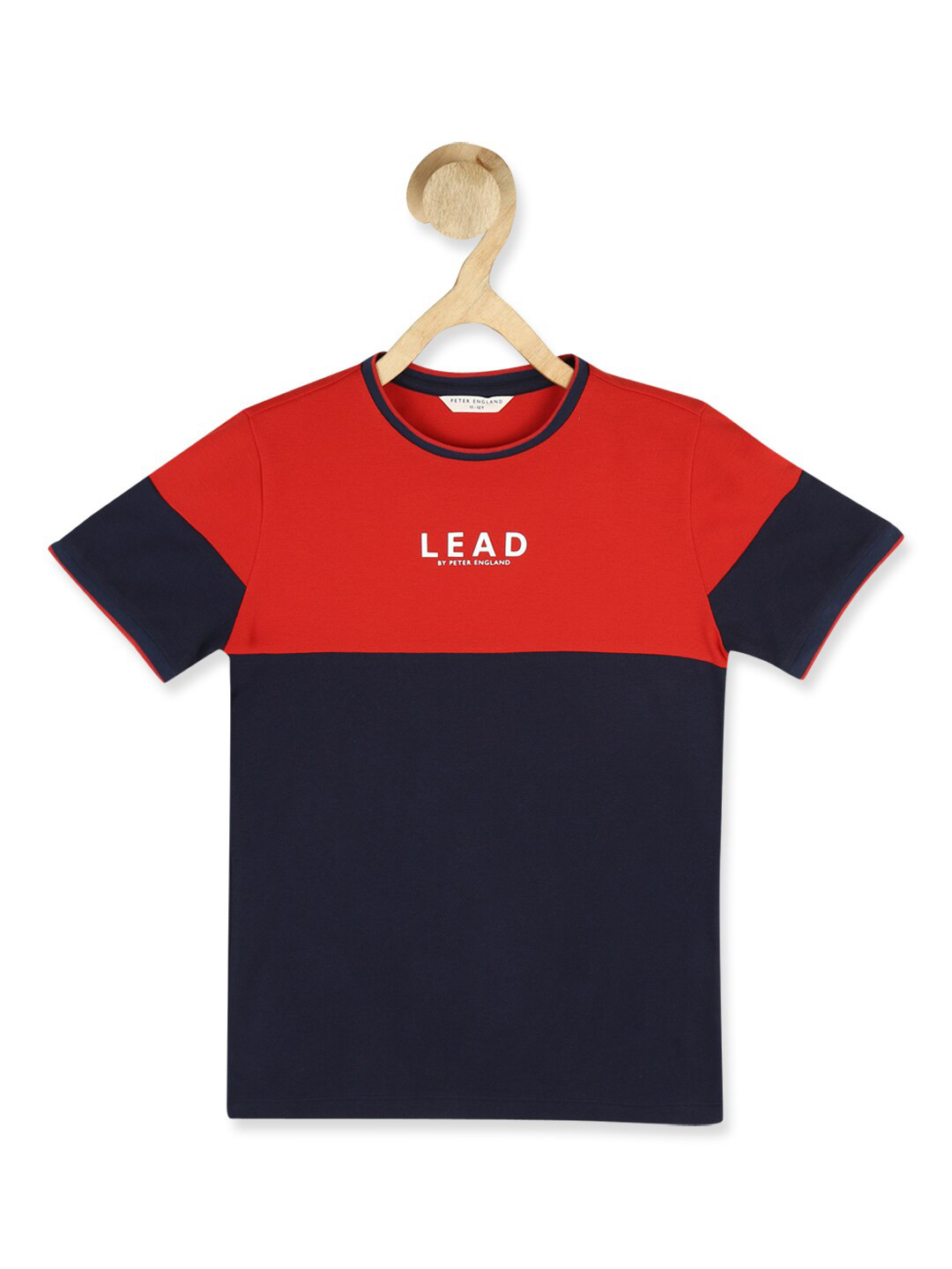 

Peter England Boys Navy Blue & Red Colourblocked Cotton T-shirt