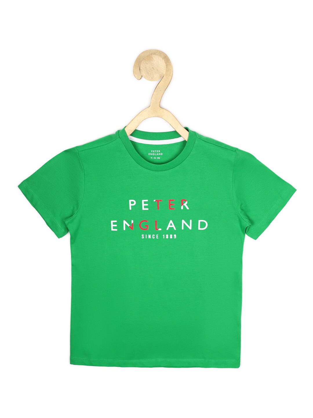 

Peter England Boys Green Typography Printed Pure Cotton T-shirt