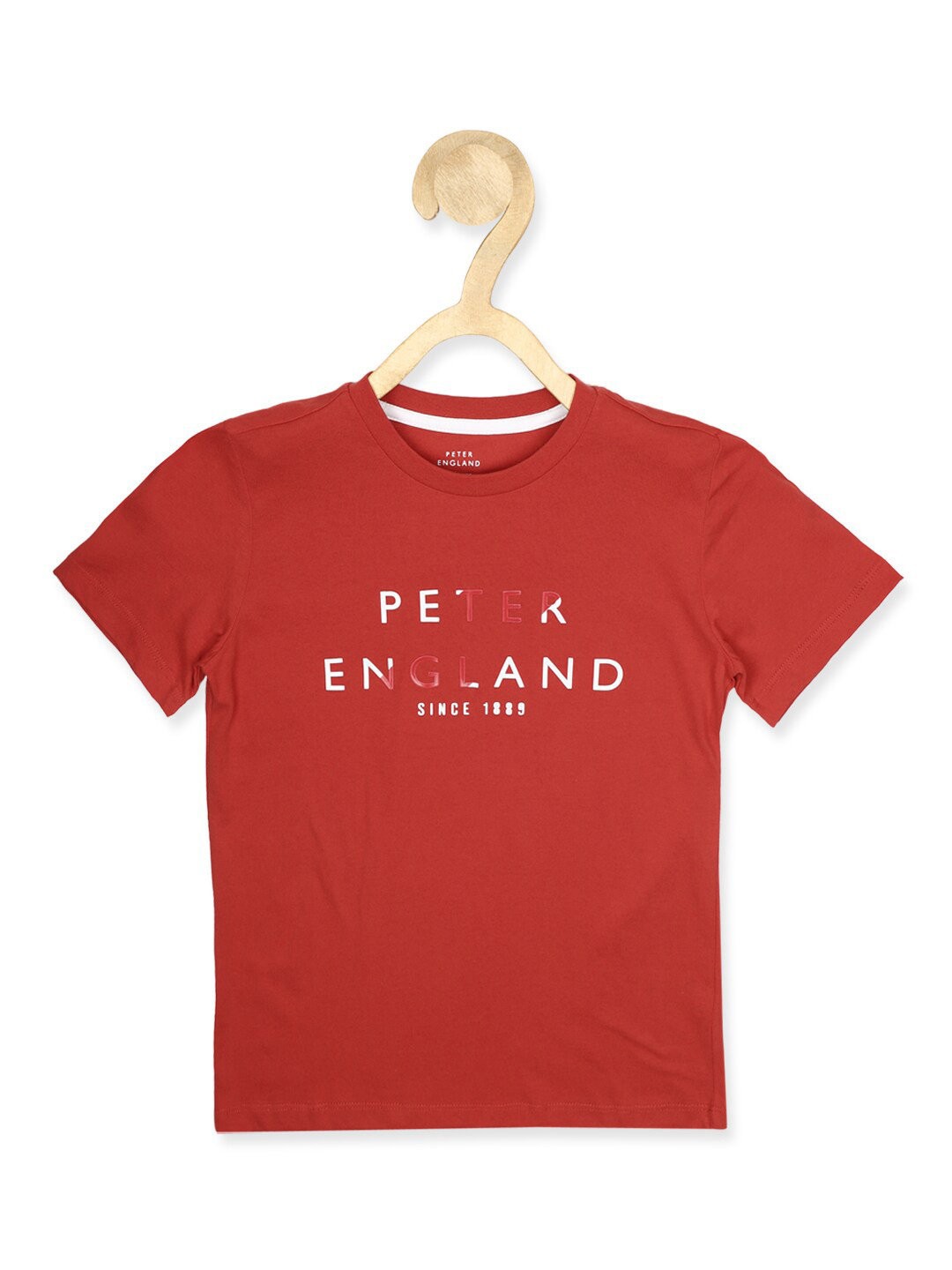 

Peter England Boys Red & White Typography Printed Pure Cotton T-shirt