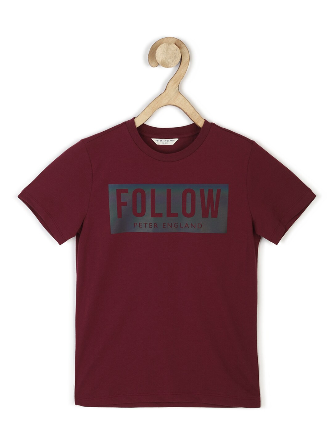 

Peter England Boys Maroon & Grey Typography Printed T-shirt