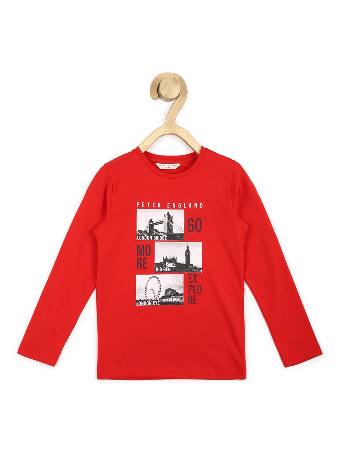 

Peter England Boys Red Printed Pure Cotton T-shirt