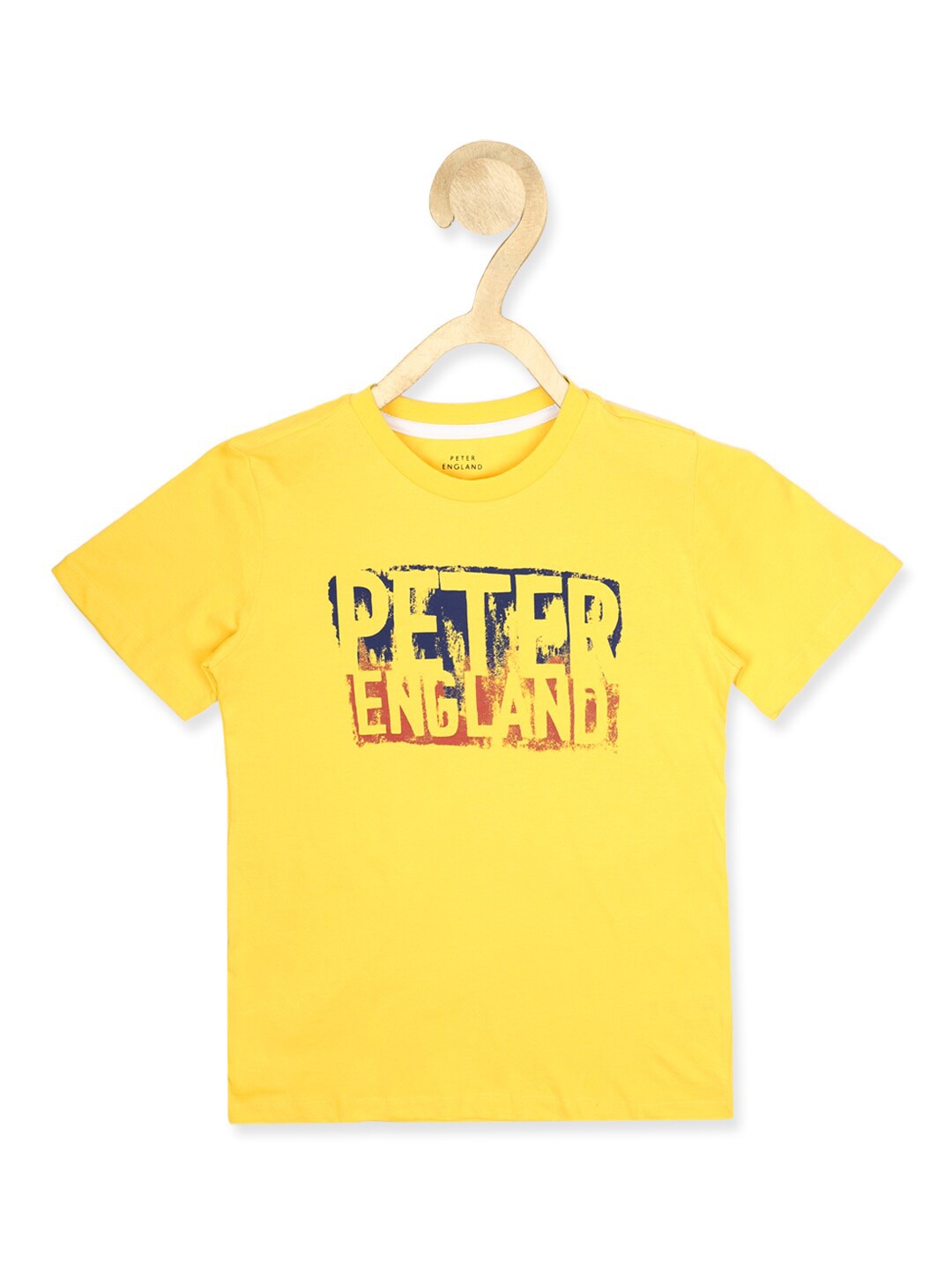 

Peter England Boys Yellow Typography Printed Pure Cotton T-shirt