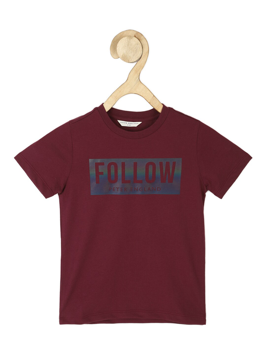 

Peter England Boys Maroon & Grey Typography Printed T-shirt