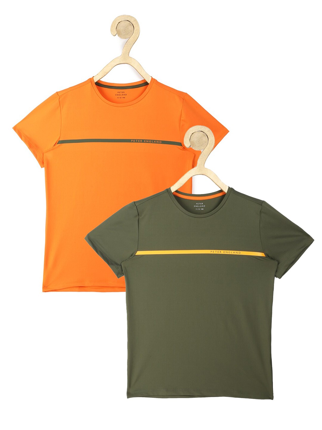 

Peter England Boys Pack Of 2 Orange & Olive Green Striped T-shirt