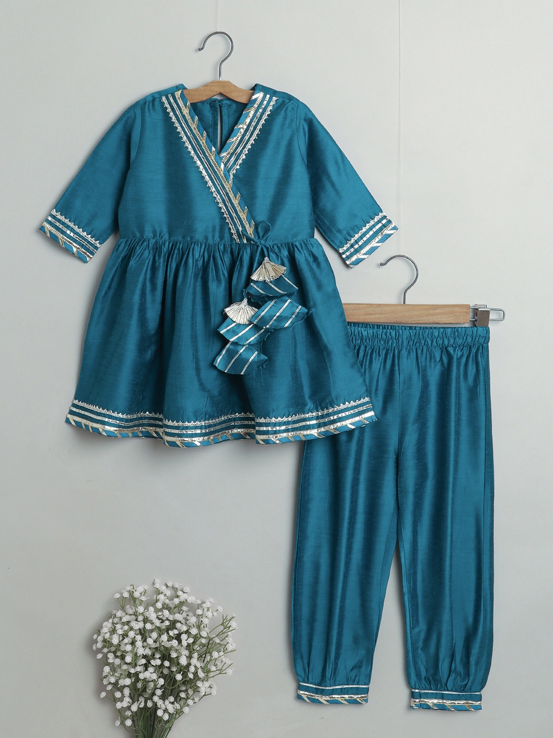 

The Magic Wand Girls Teal Angrakha Gotta Patti Kurti with Salwar