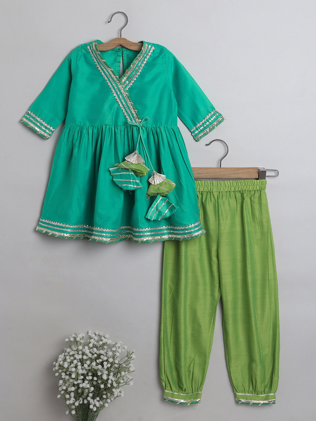 

The Magic Wand Girls Blue Ethnic Motifs Gotta Patti Kurti With Salwar