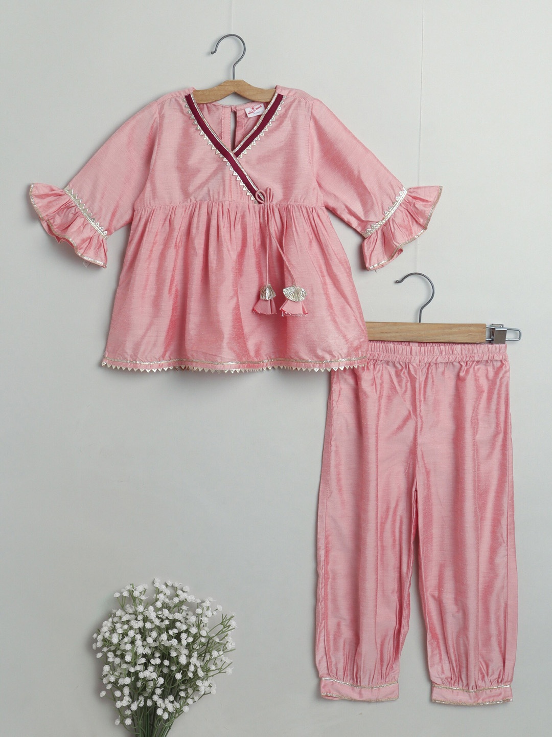 

The Magic Wand Girls Pink Gotta Patti Kurti with Trousers