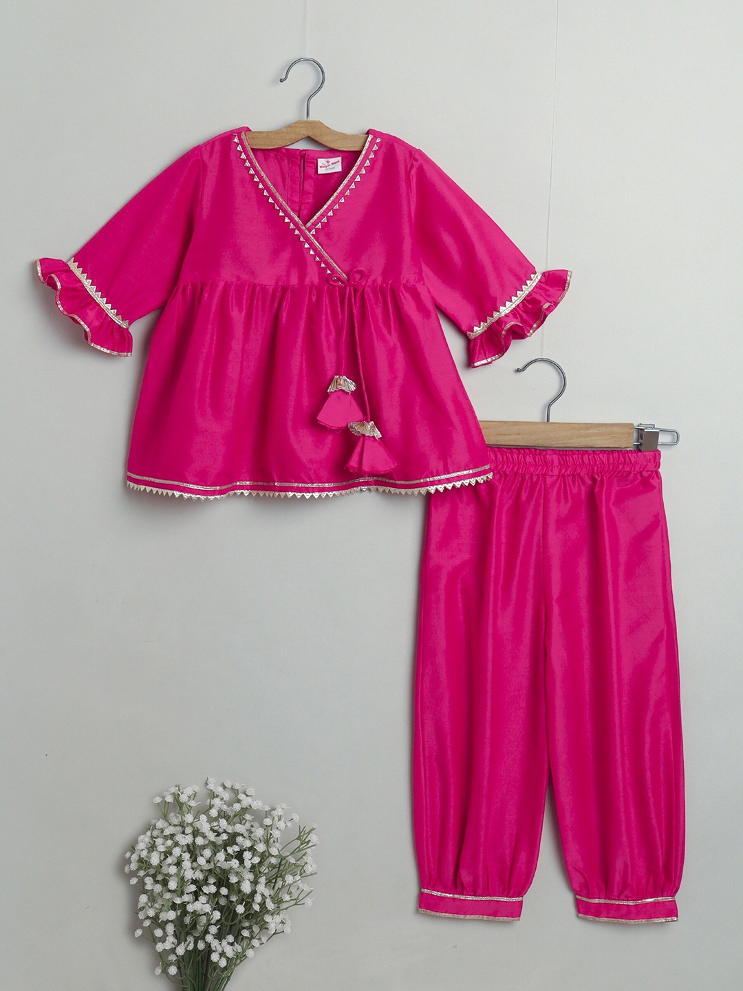 

The Magic Wand Girls Fuchsia Angrakha Gotta Patti Kurti with Salwar Set