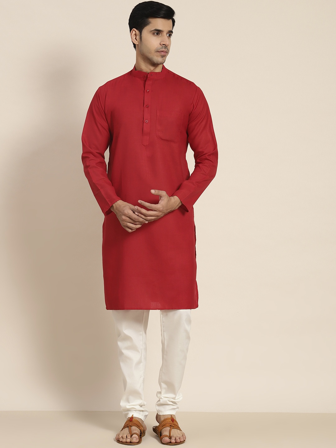 

SOJANYA Men Red Kurta with Churidar