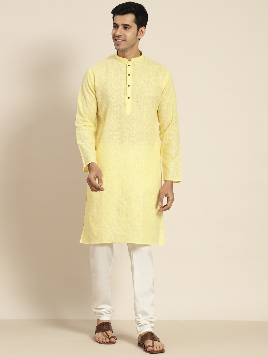 

SOJANYA Men Checked Kurta with Churidar, Yellow