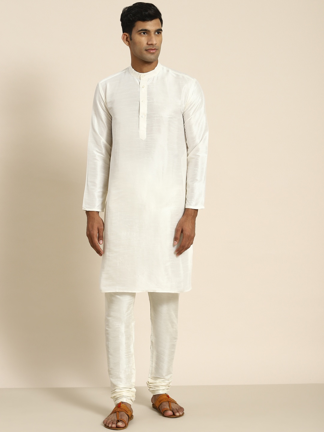 

SOJANYA Men Cream-Coloured Kurta with Churidar