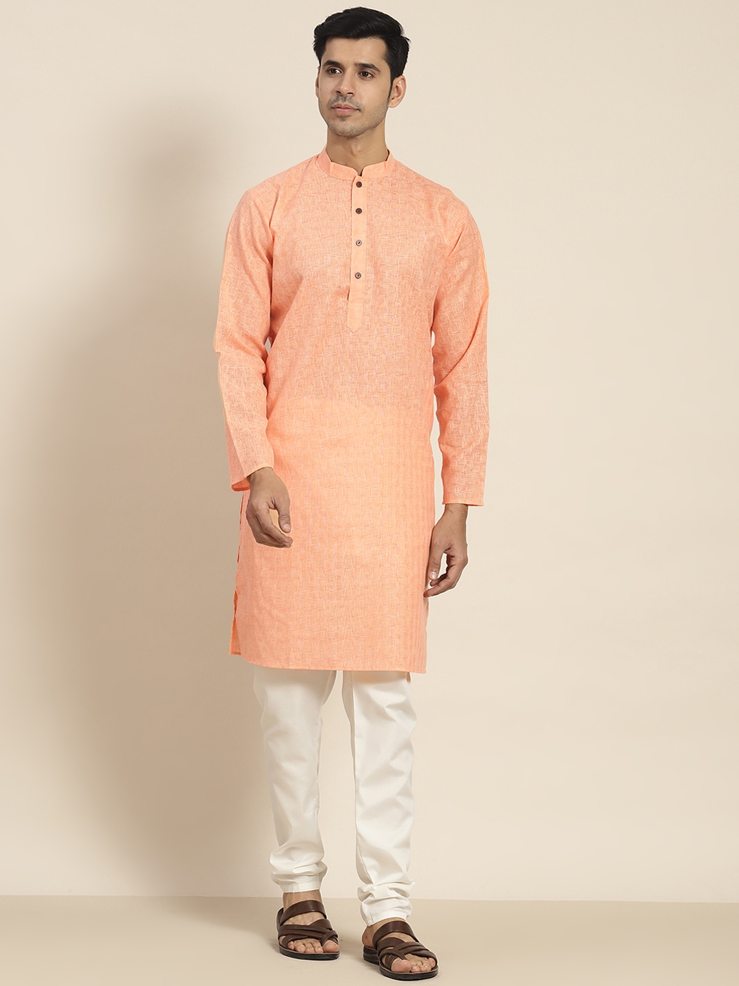 

SOJANYA Men Peach-Coloured Kurta with Churidar