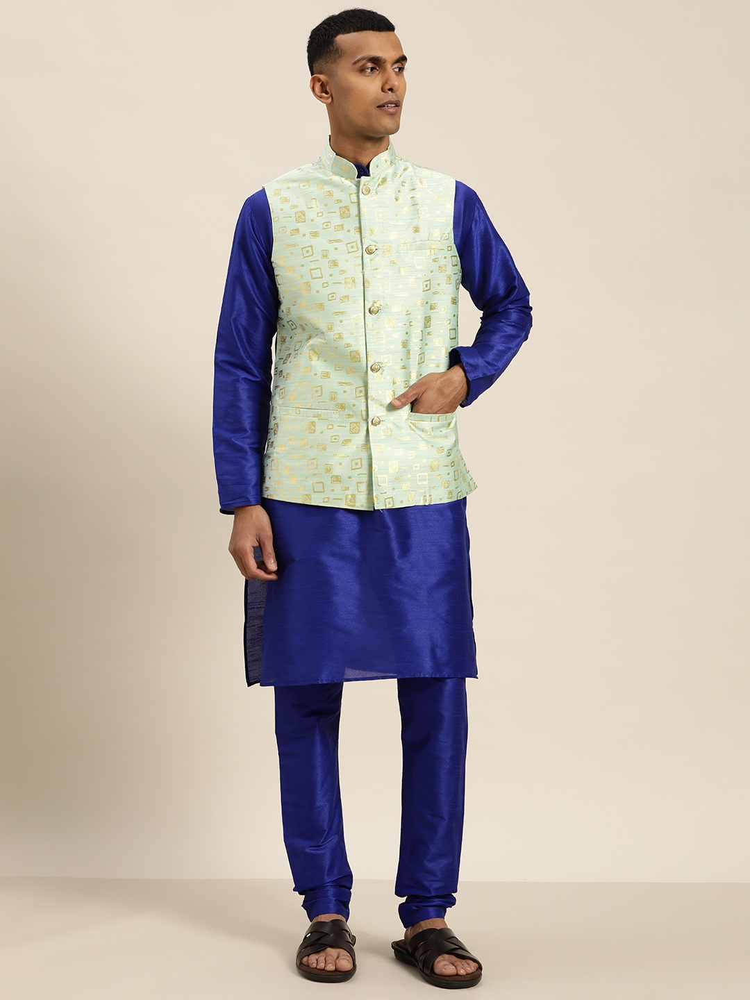

SOJANYA Blue & Green Kurta with Churidar