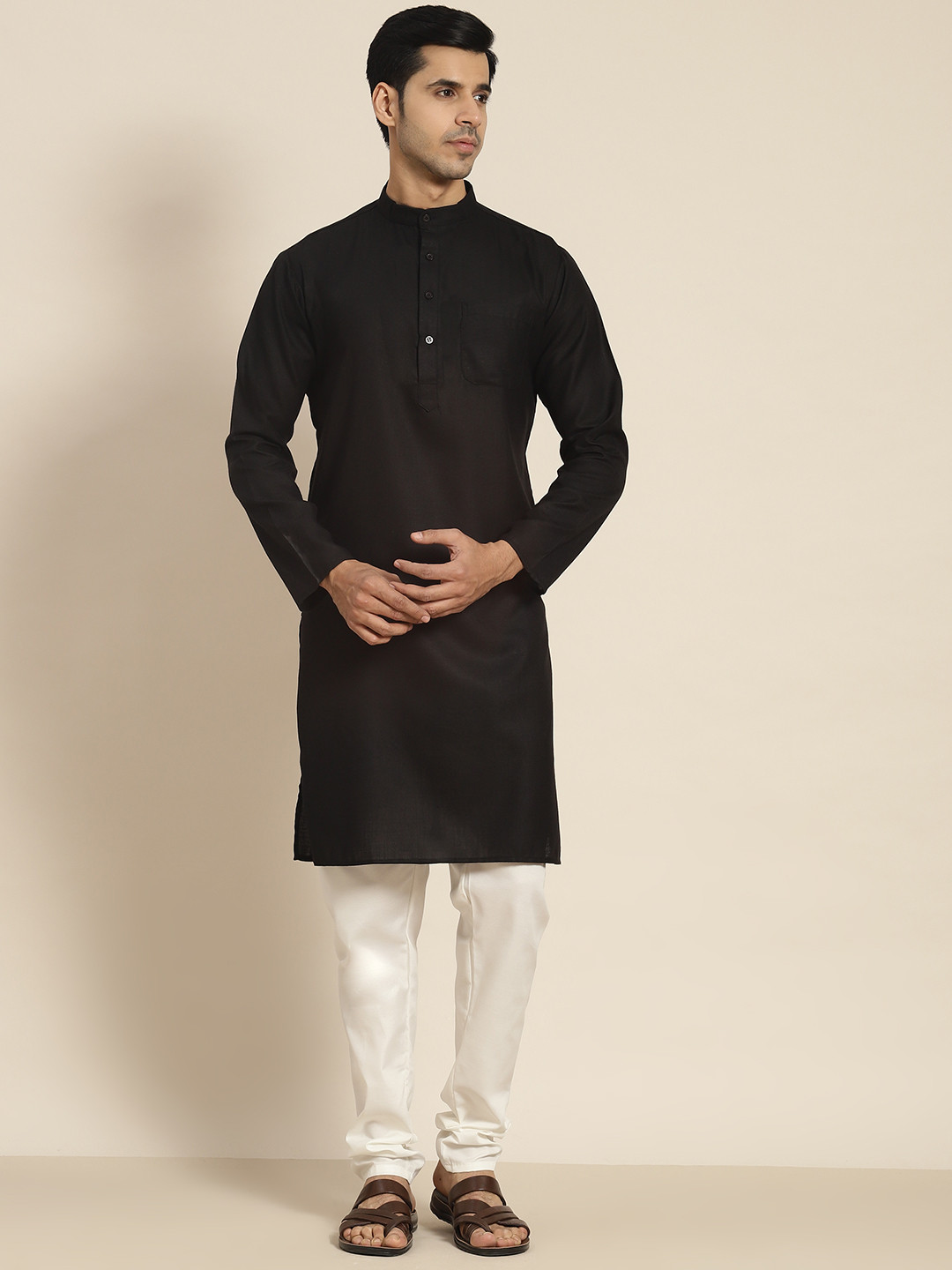

SOJANYA Men Black Kurta with Churidar