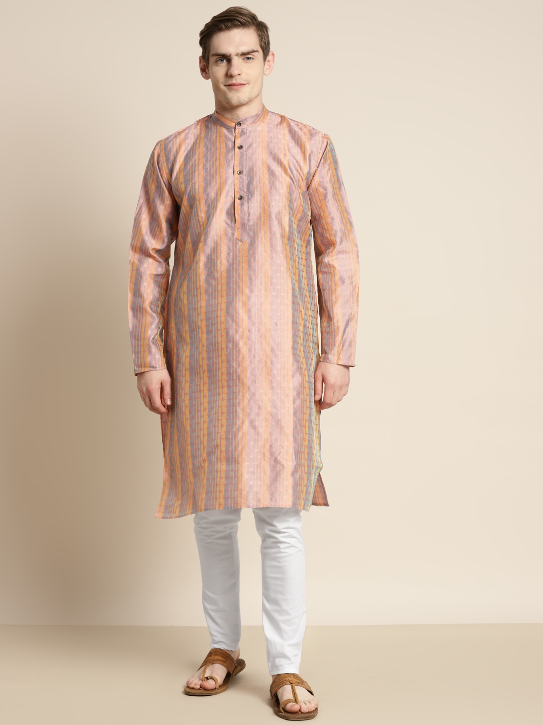 

SOJANYA Men Peach-Coloured Kurta with Pyjamas