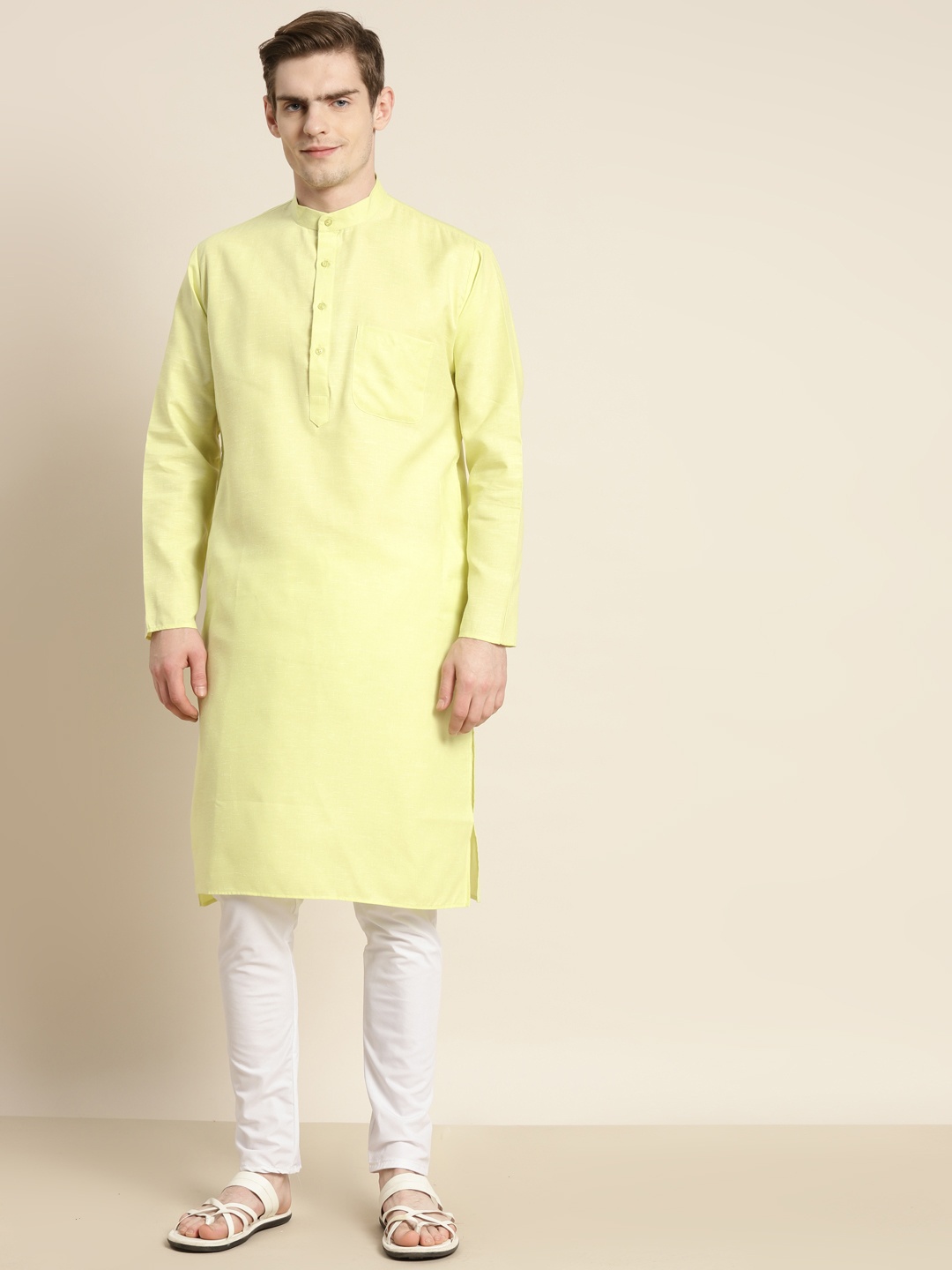 

SOJANYA Men Solid Kurta with Churidar, Lime green