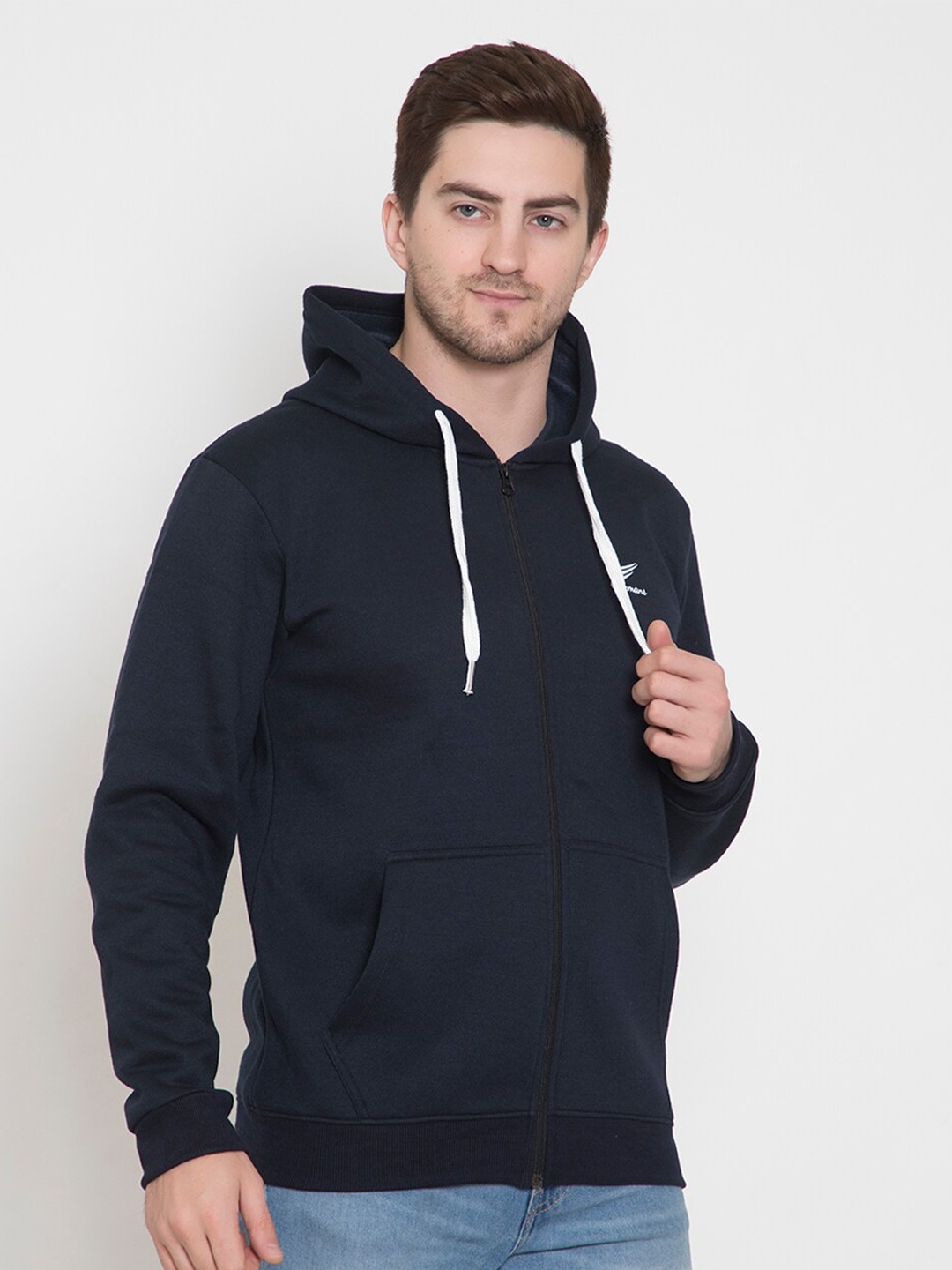 

Oakmans Men Navy Blue Hooded Zipper Fleece Sweatshirt