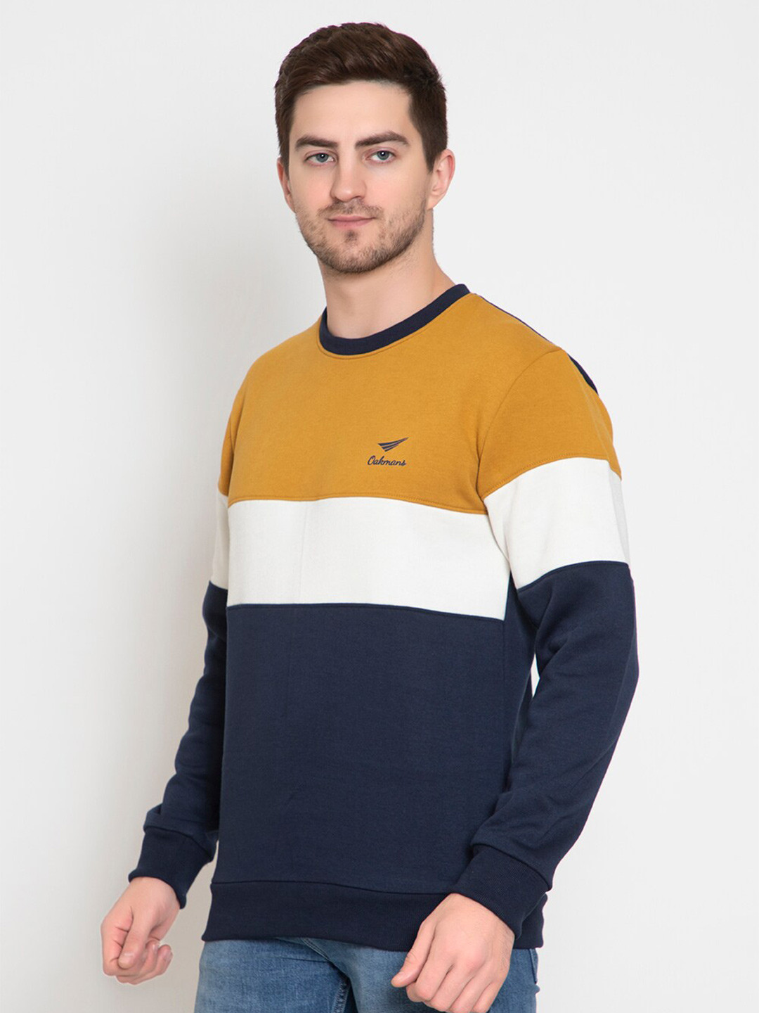 

Oakmans Men Mustard Colourblocked Sweatshirt