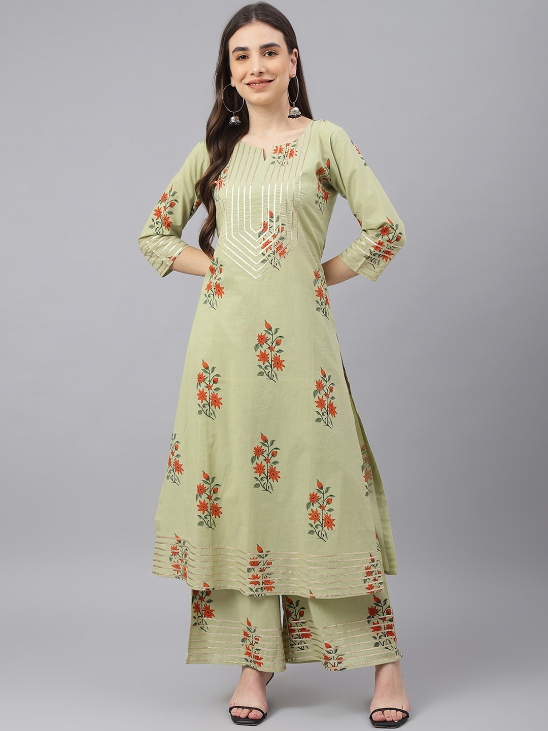 

Idalia Women Green Floral Printed Kurta with Palazzos