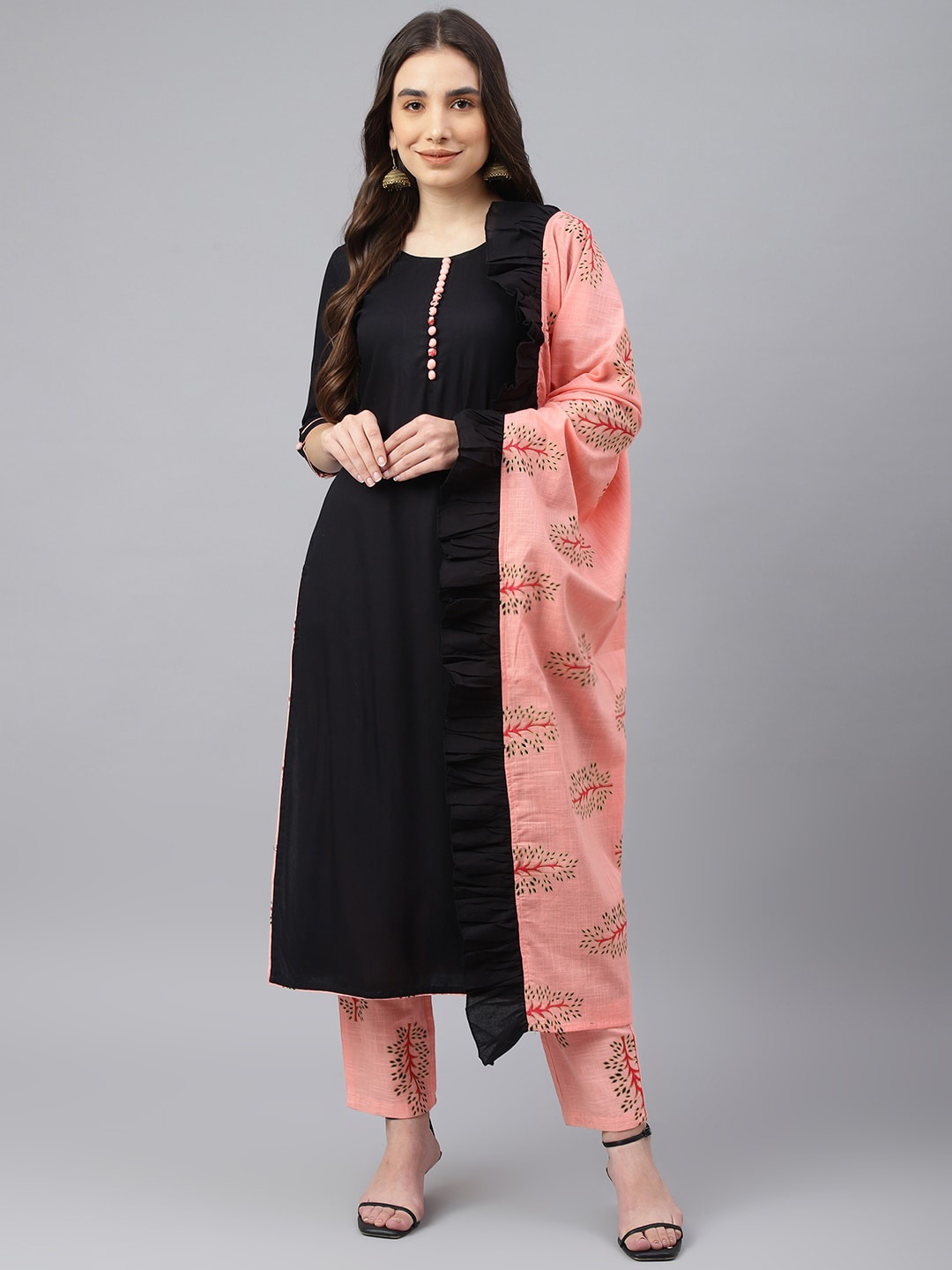 

Idalia Women Black Kurta with Trousers & With Dupatta