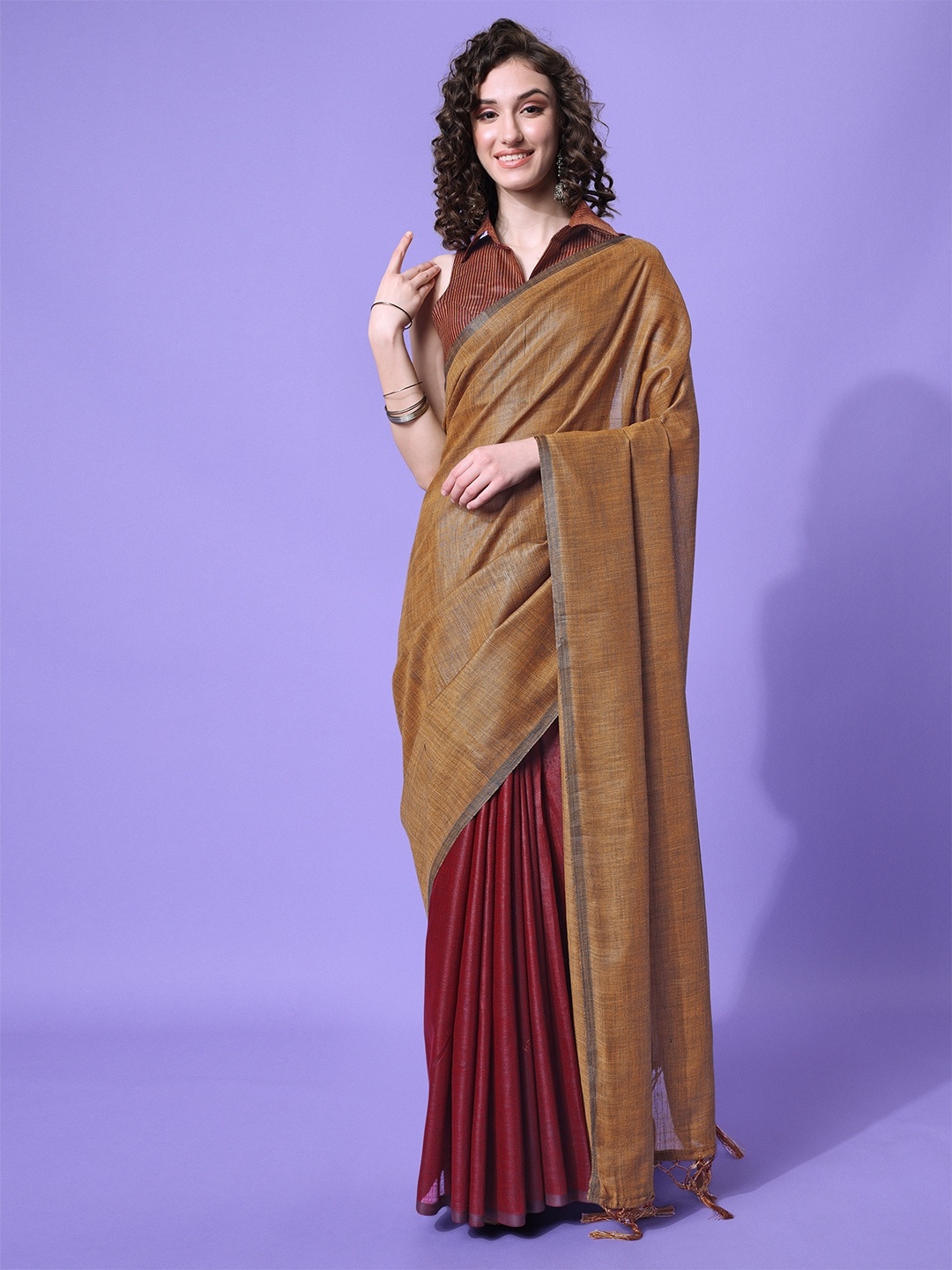 

Inddus Maroon & Beige Saree with Blouse Piece