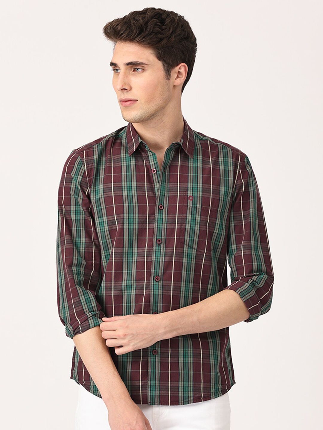 

Crosscreek Men Maroon Comfort Slim Fit Tartan Checks Casual Cotton Shirt